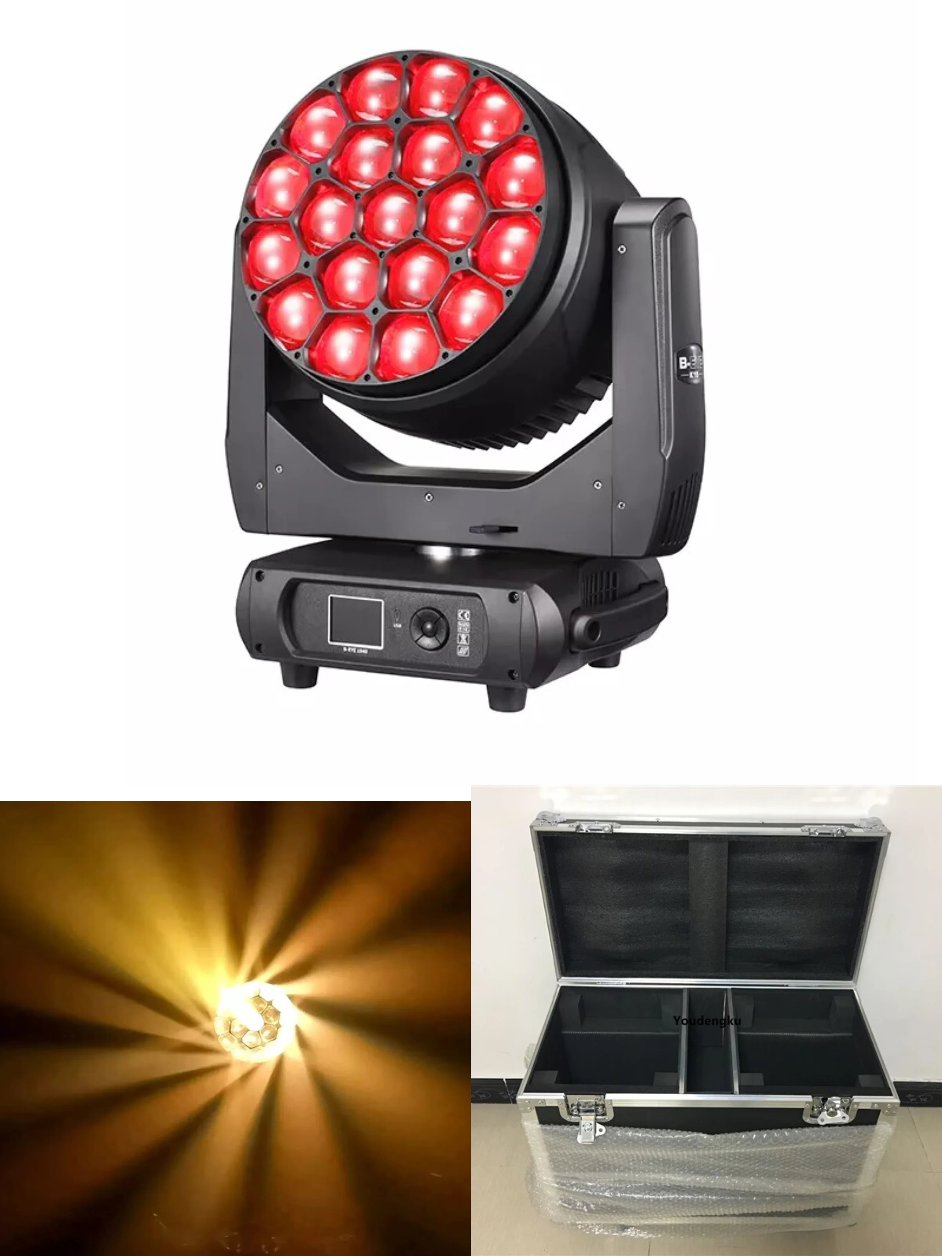 

2pcs with roadcase Big BEE EYE K15 19*40W RGBW 4IN1 dmx LED ZOOM WASH Moving head Beam Theater TV event Lights