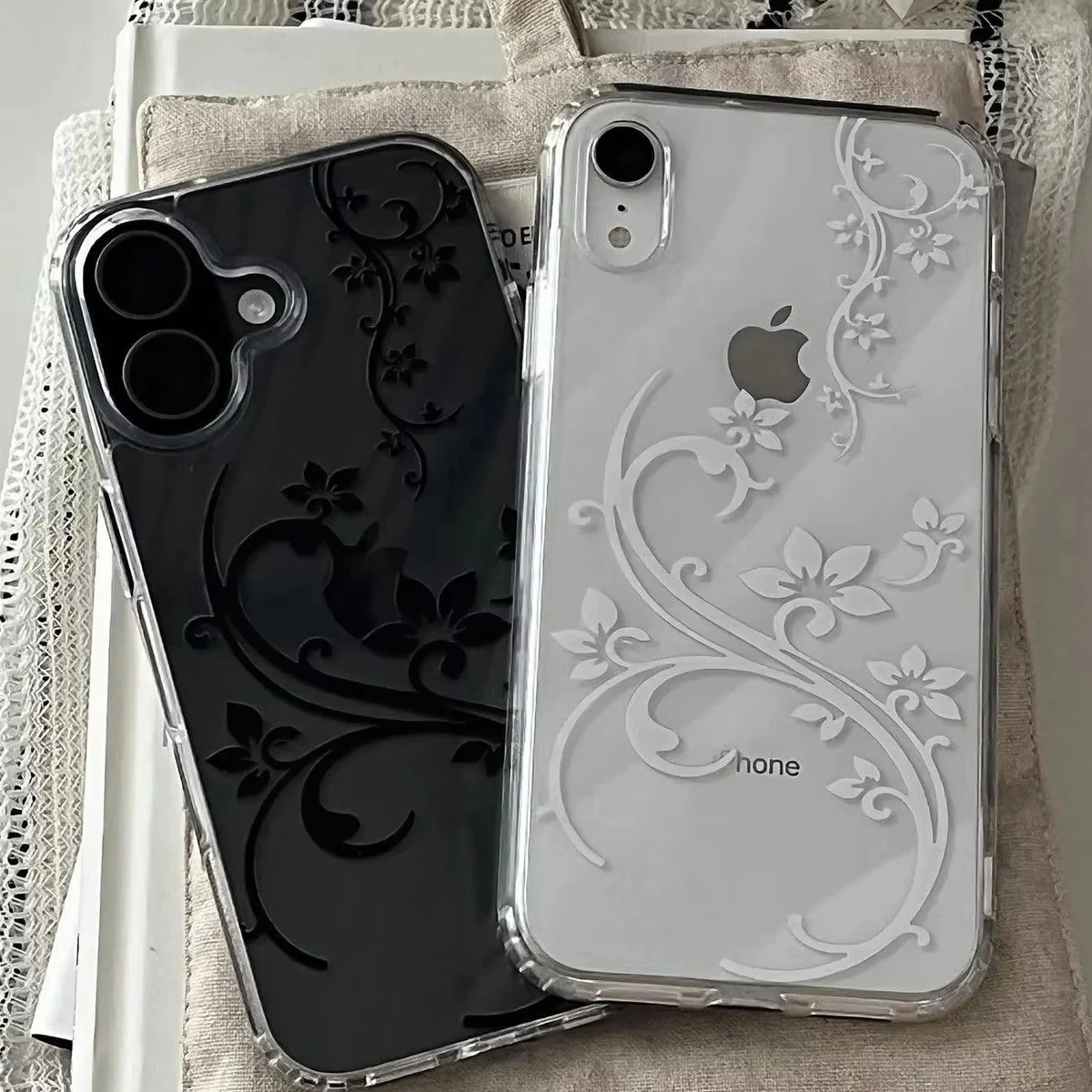 Elegant Minimalist Black & White Floral Shockproof Phone Case