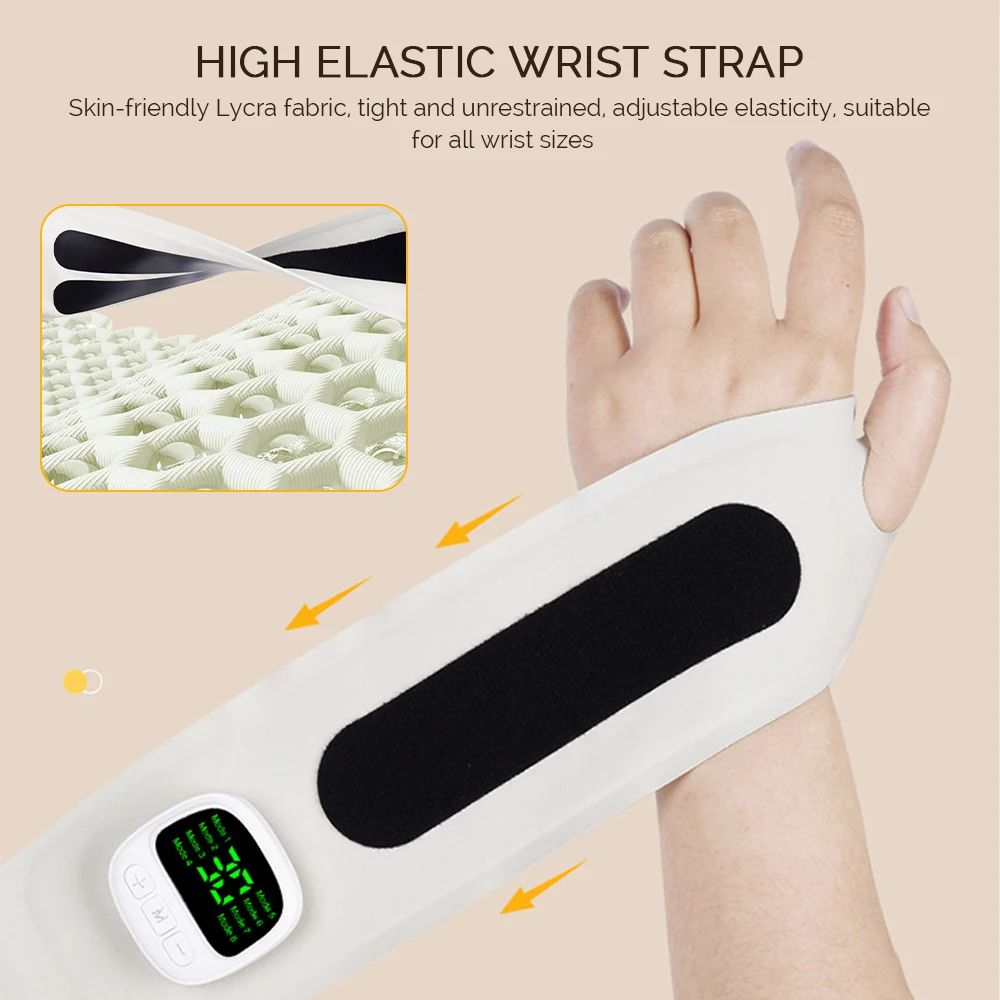 8 Modes Electric Hand Wrist Massager Adjustable 30 Gear Intensity Wrist Compression Brace Vibration Relieves Tenosynovitis Massa
