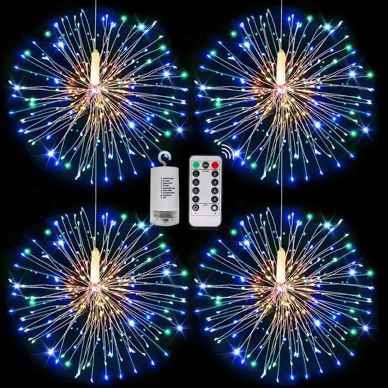 

120 LED Firework String Lights 8 Mode Explosion Star Copper Silver Wire Fairy Light Decoration Lamp Remote Control String Light