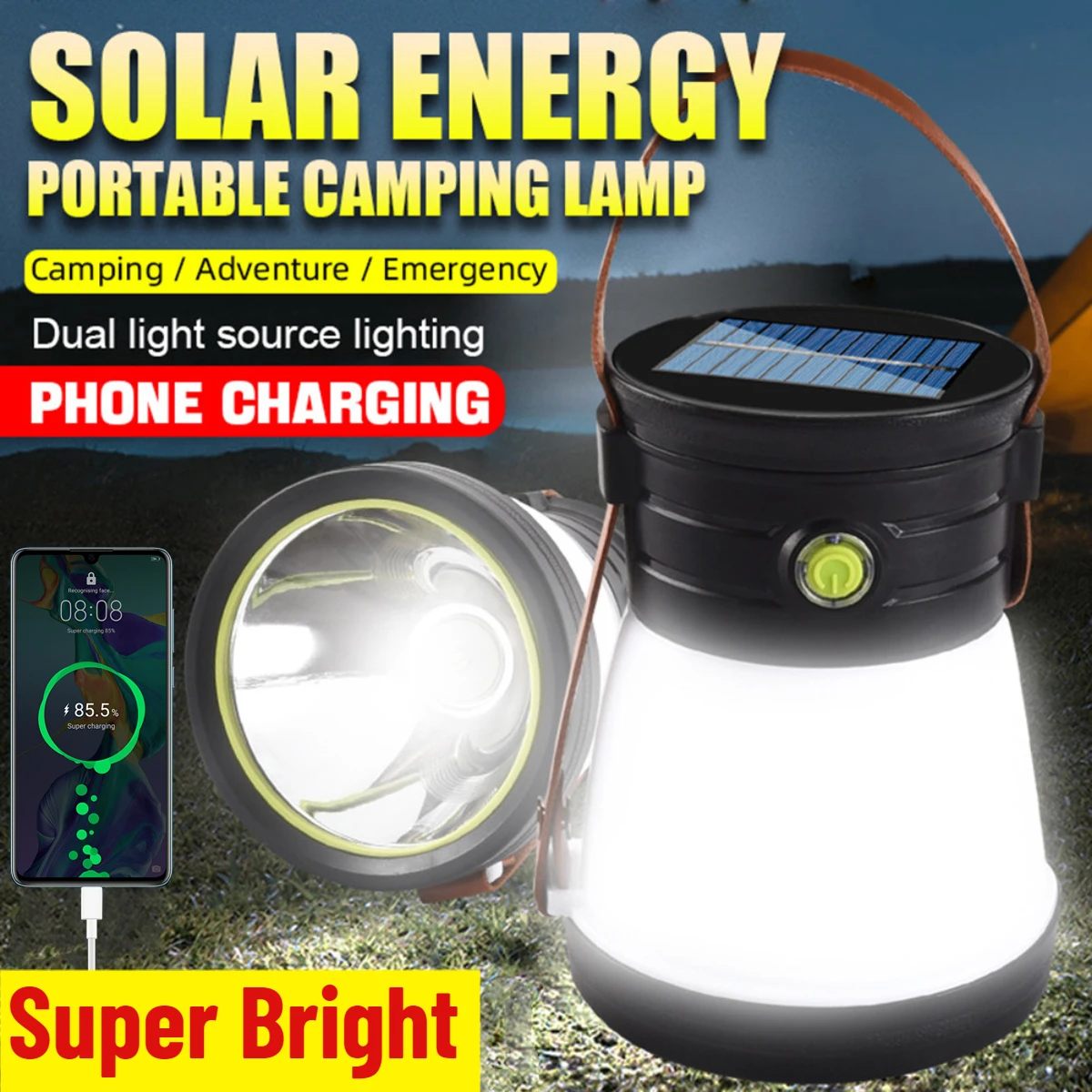 Led Solar Camping Light Usb Rechargeable Flashlight Torch Light