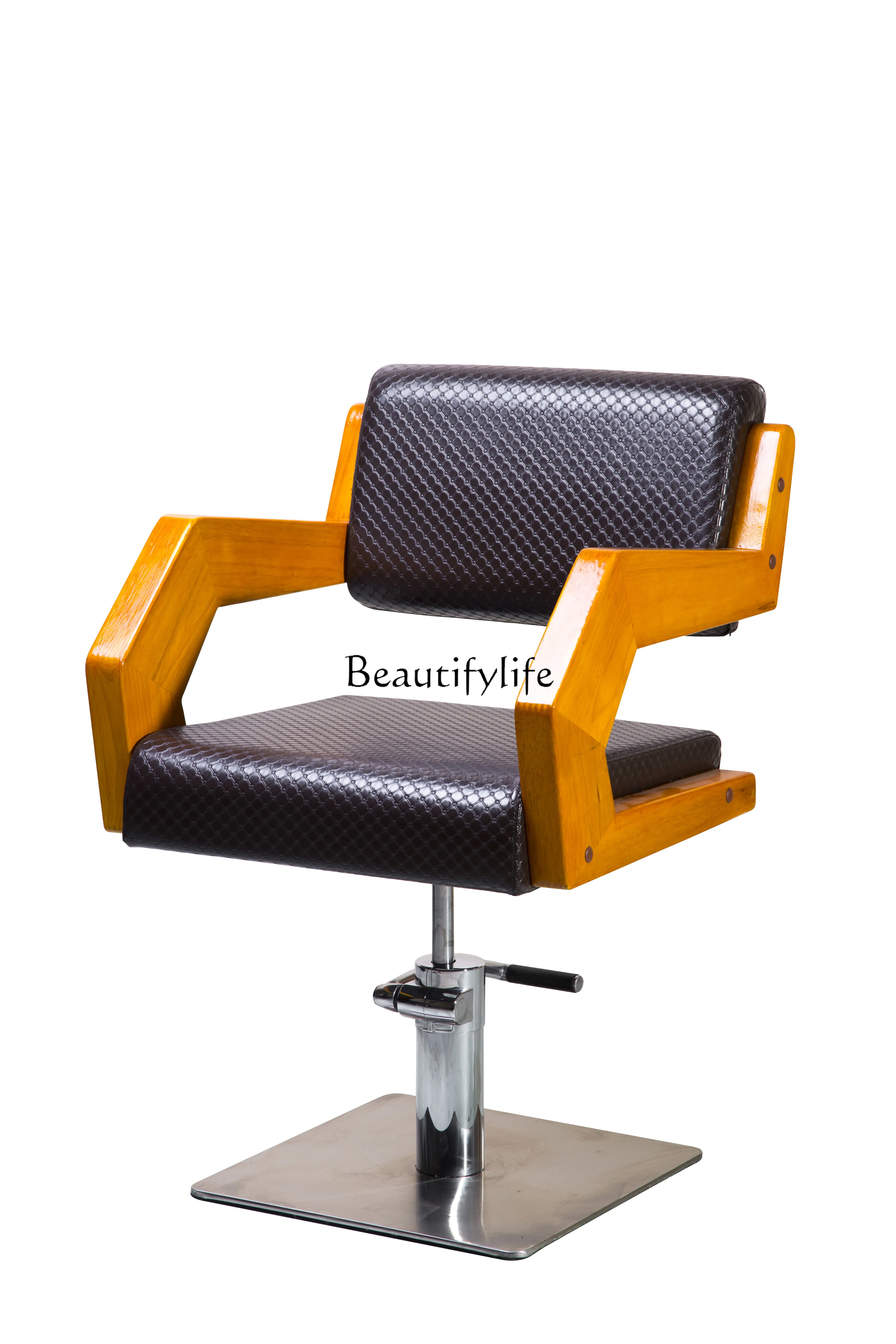 

Hairdressing Chair Beauty Shop Dedicated Wooden Handrail Adjustable Rotatable Hair Cutting Chair