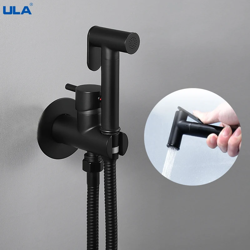 

ULA Portable Bidet Sprayer Brass Toilet Bidet Faucet Black Chrome Hot Cold Water Mixer Bathroom Shattaf Valve Hygienic Shower