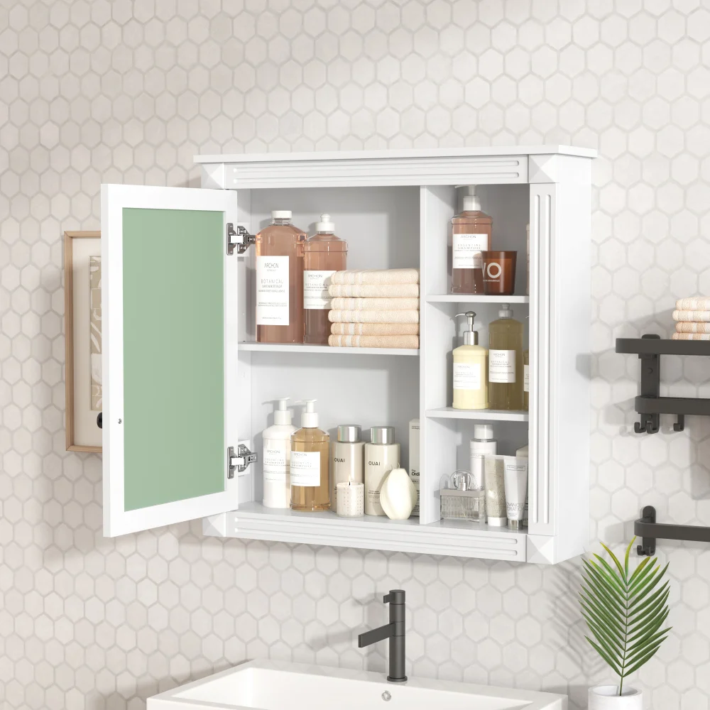 Wall Mounted Mirror Medicine Cabinet with Bathroom Storage Organizer