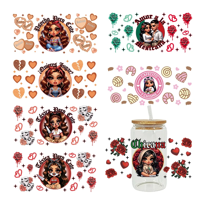 UV DTF Transfer Sticker Little Girl For The 16oz Libbey Glasses Wraps Bottles Cup Can DIY Waterproof Decals D18457