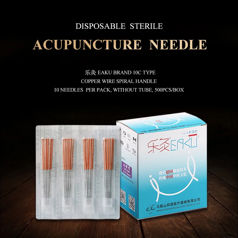 Disposable Acupuncture Needle EAKU 10C Type 500 Pcs/Box No tube needle EACU Needle Disposable Sterile Copper Wire Spiral Handle Acupuncture Needle