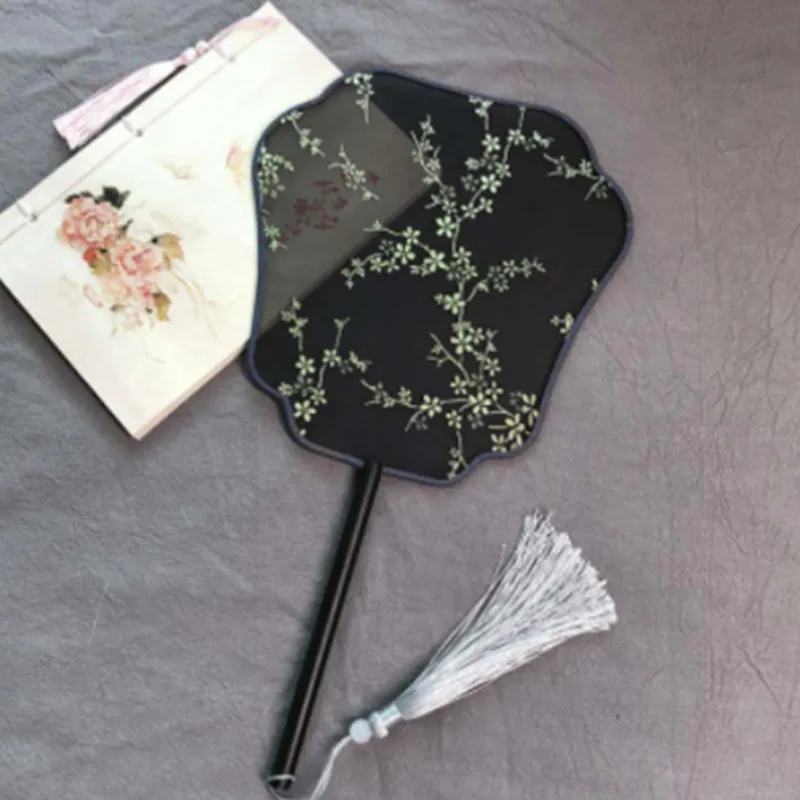 Chinese Wedding Style Polygon Group Fan Lady Dancing Embroidery Hand Tassel Vintage Pattern Cosplay Art Craft Gift Party Decor