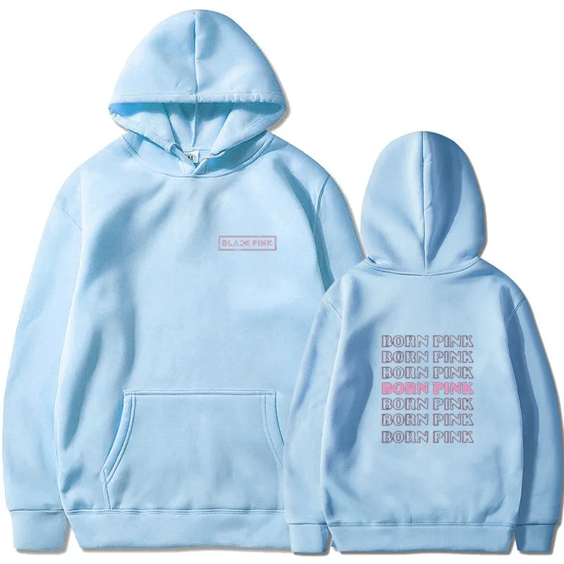 Black and Pink Y2K Women's Hoodie Kpop BORN PINK Letter Print Cotton Long Sleeve Tops Harajuku Fashion Couple  Autumn Sweatshirt
