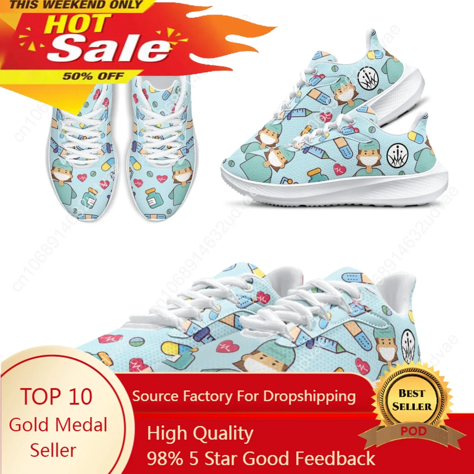 

Women's Doctor Nurse Sneakers Medical Hospital Printed Lightweight Running Shoes Ladies Casual Cute Nursing Shoes