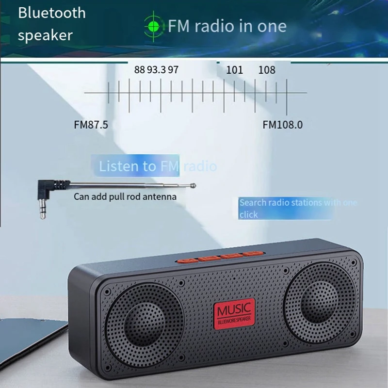 Portable FM Radio Bluetooth 5.0 TWS Speaker MP3 Player