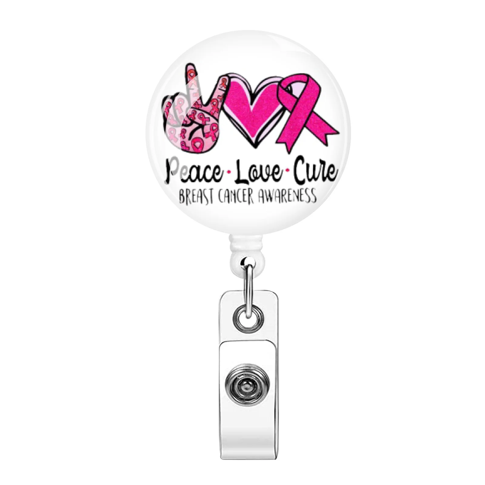 

1PCS Pink Ribbon Badge Reel Retractable ID Lanyard Name Tag Card Badge Holder Clip Cancer Awareness Doctor Nurse Office Supplies
