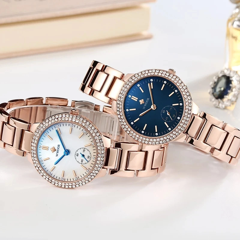 Elegant Watches Woman WWOOR Luxury Diamond Ladies Quartz Bracelet Wristwatch For Women Fashion Crystal Female Clock Montre Femme