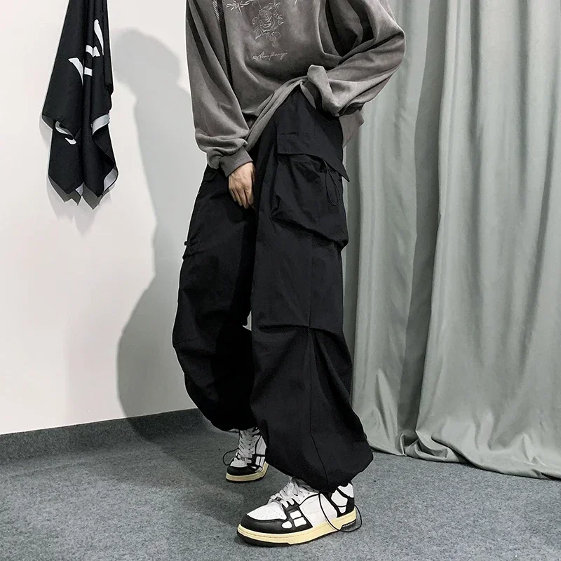 

Waist Baggy Solid Pocket Elastic Side Tracksuit Fashion Women Men Pants Straight Trousers New Oversize Cargo Long Casual