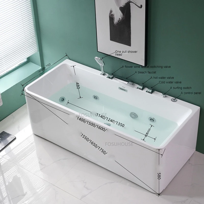 Modern Acrylic Design Bathtub Household Spa Bathtubs And Sauna Rooms Bathtub Rectangle Comfortable Massage For Adults