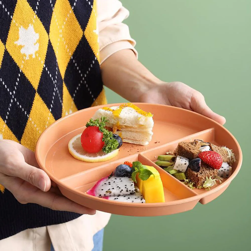 Dining Dish Divided Plate 3 Compartment Reusable Fruit Salad Food Dinner Tray Dinnerware Portion Control Divider