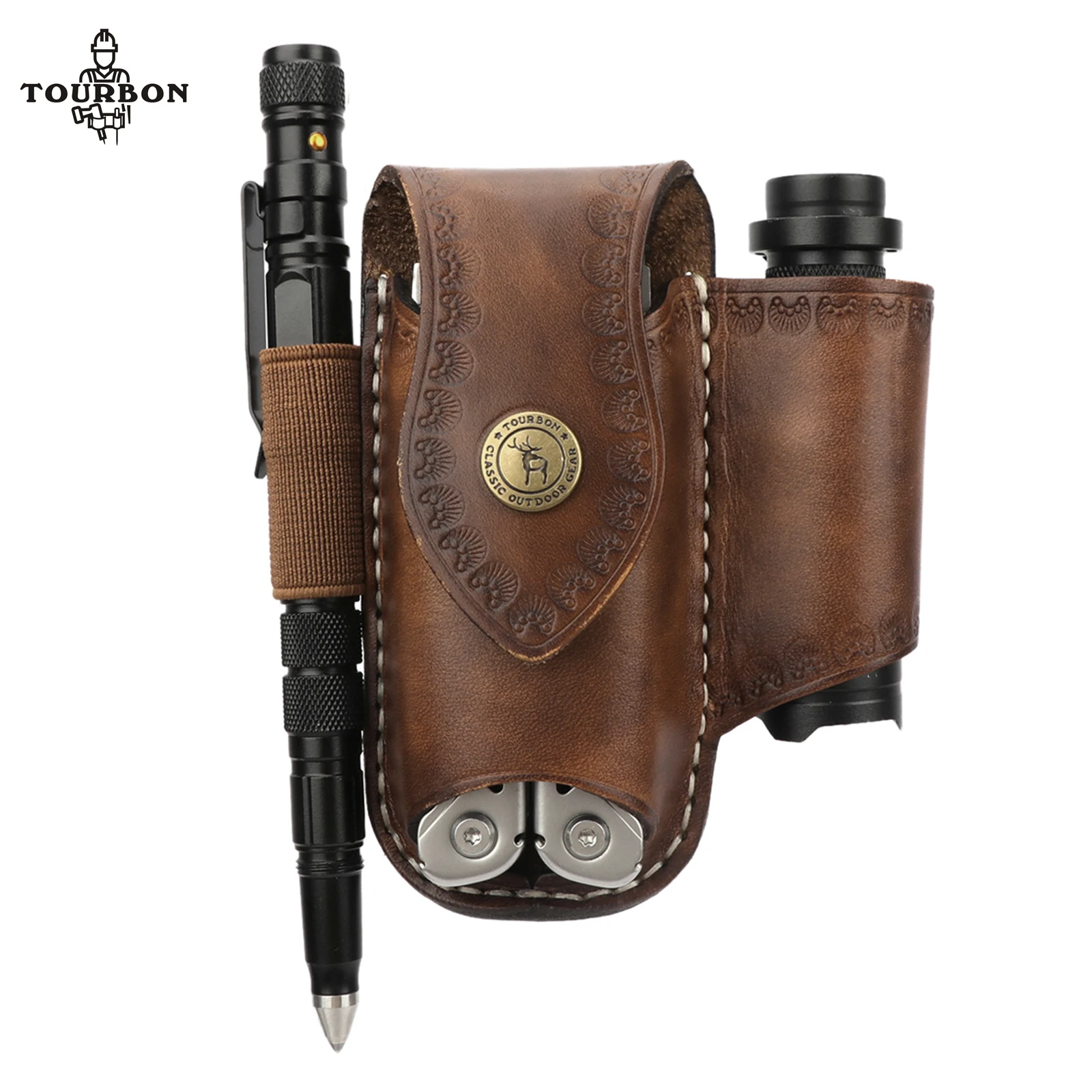 Tourbon Thick Leather EDC Pocket Organizer Multitool Sheath Clipon