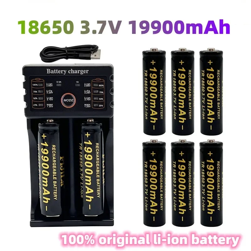 

100% new 18650 3.7V 19900mAh rechargeable lithium ion battery with Led flashlight battery charger Toy battery + Charger