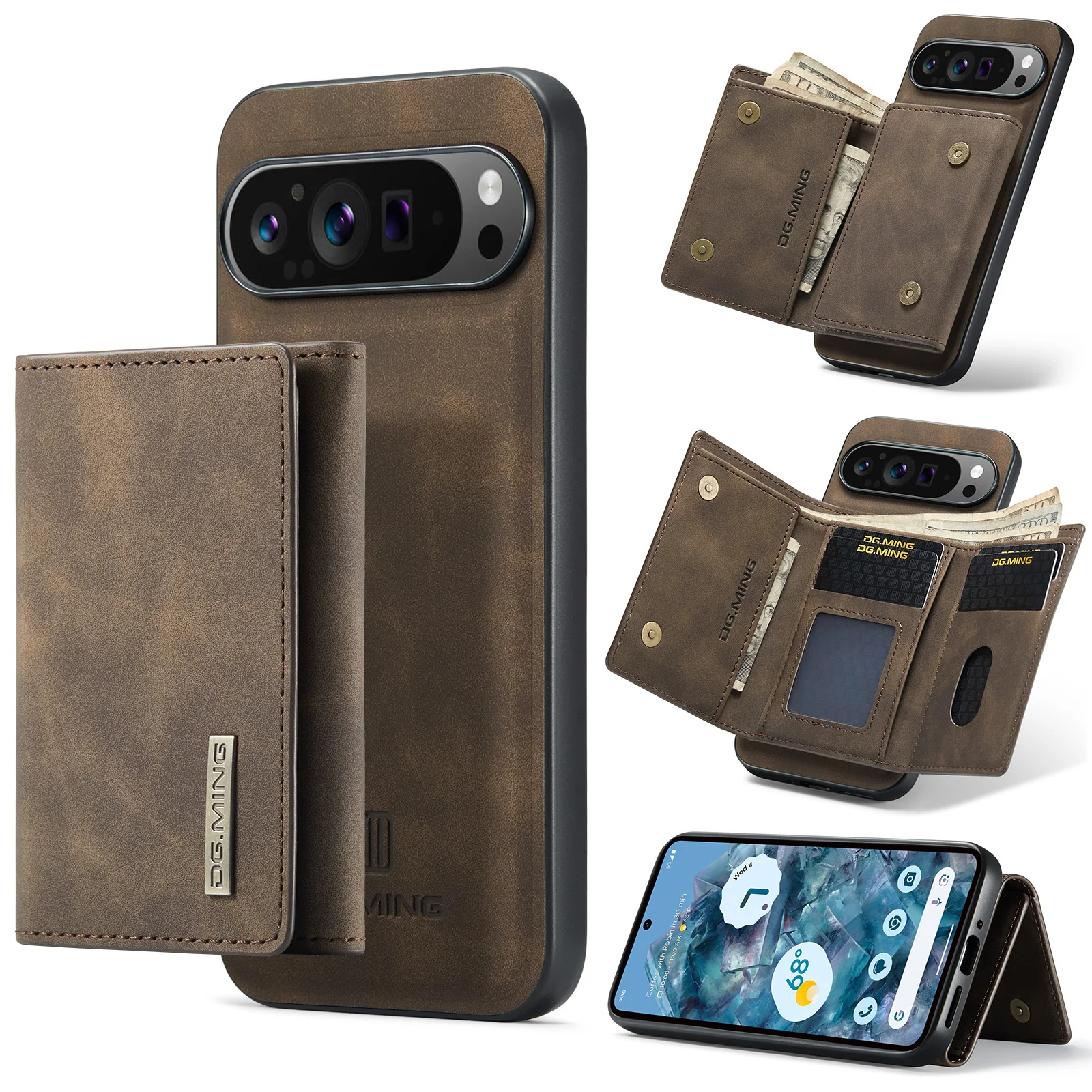 Luxury Detachable Leather Wallet Phone Case with Magnetic Cover and Large Bill Compartment