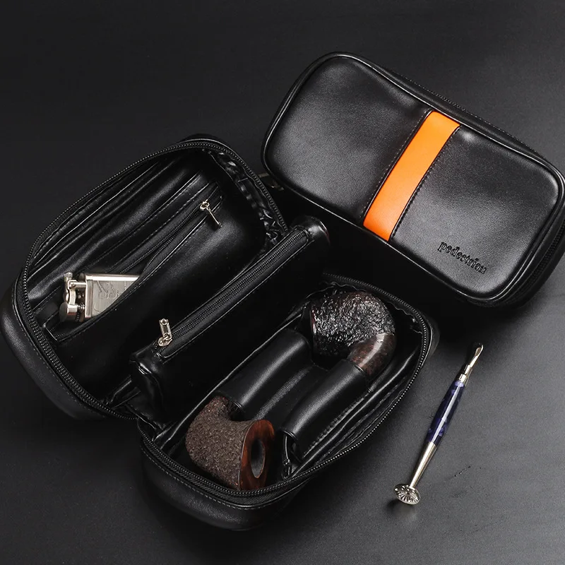 Tobacco Pipe Bag Pouch PU Leather Travel Case Storage For Two Pipes Lighter Smoking Accessories Men's Gift smoking accessories tobacco pipe tobacco smoking accessories smoking pipe