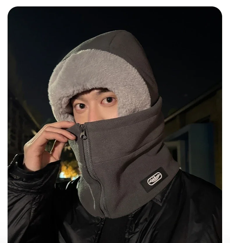 Windproof Cycling Neck Gaiter With Zipper Design Integrated Cap
