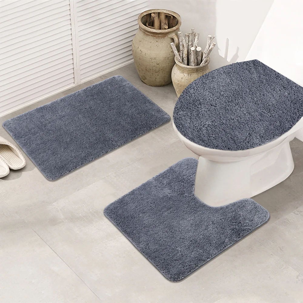 3PCSBathroomSuperThickFluffFiberBathMatSetShowerRoomRugs