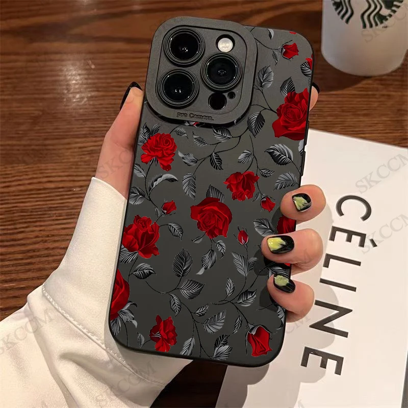 Elegant Retro Rose Shockproof Matte Silicone Phone Case - Soft and Stylish Cover