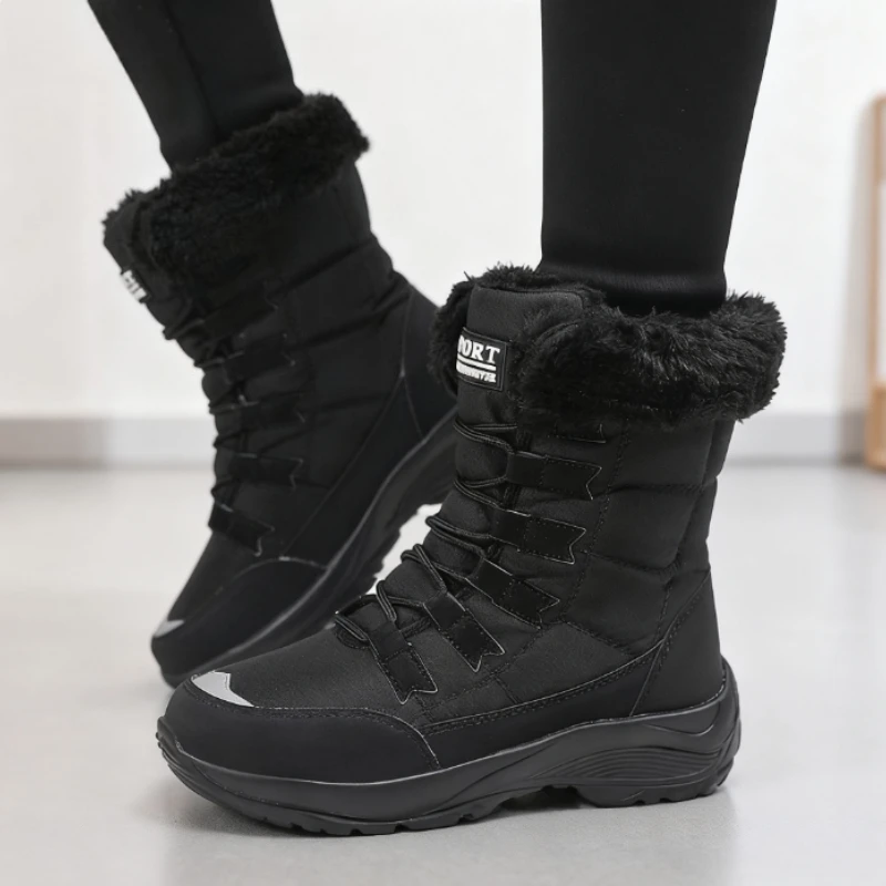 Snow Boots for Women Lace Up Anti Slip Women Shoes Solid Fur Lined Ankle Boots Winter Adventures Waterproof Platform Snow Boot