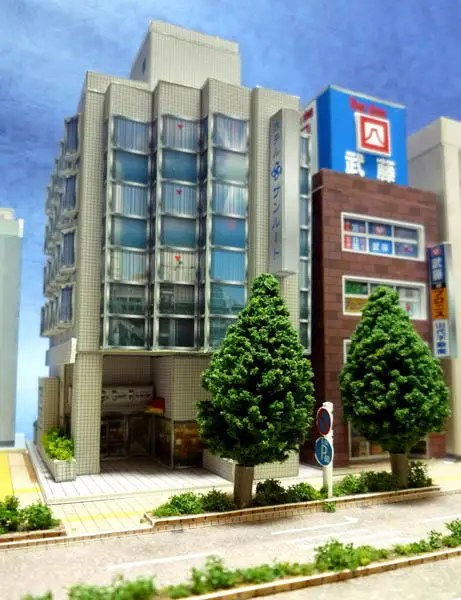 1:150 N-Scale Japanese Building Diorama 3D Paper Model Scene DIY Handmade Ornaments Real estate agencies and financial companies