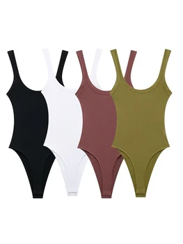 Skinny Ribbed Bodysuits for Women, O Neck, Straps, Snap-Button, Female Playsuits, Sexy Fashion 1