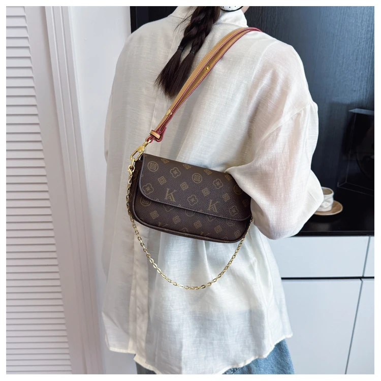 Damen-Achseltasche mit Kette, Retro-bedruckte Umhängetasche, modische und vielseitige Umhängetasche – Detail 19