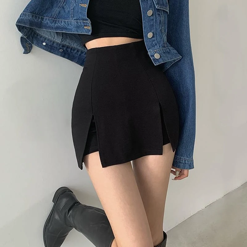  Split Shorts Skirt Women's Office Ladies Suit Skirt Summer New Black Mini A-line Pants Skirt High Waist Wide Leg Shorts