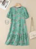 ZANZEA 2025 Women Floral Print Knee-Length Dresses Summer O-Neck Short Puff Sleeve Ruffled Hem Dress Everyday Wear 4 Colors