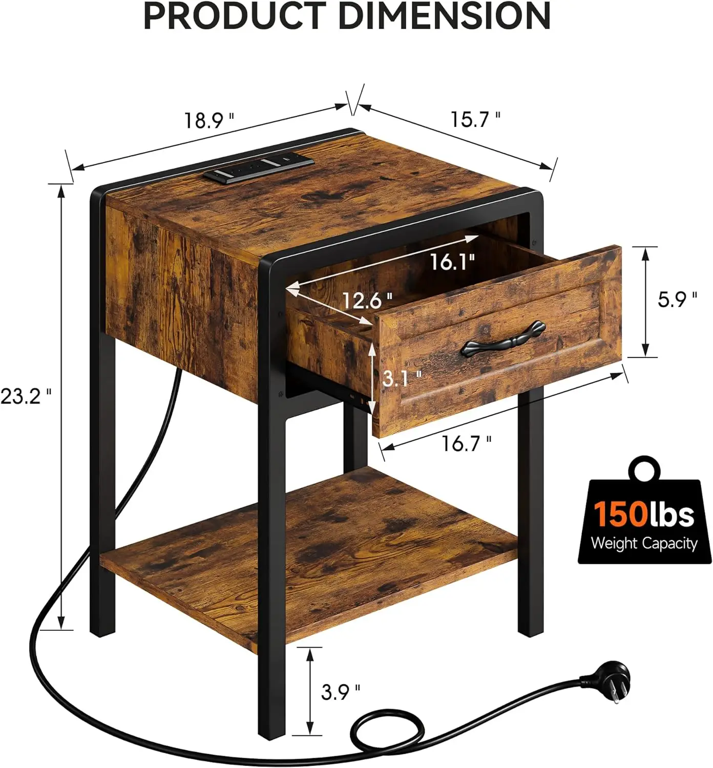Full Bedroom 3-Pieces Bedroom Sets Full Size Bed Frame with 2 Nightstand Nightstands with Charging Station Drawer Open Storage