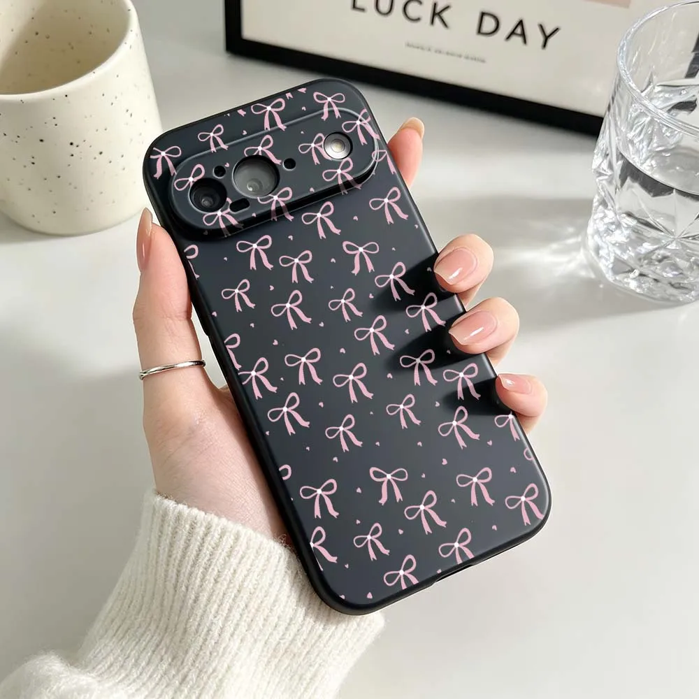 Chic Pink Bow Knot Black Silicone Phone Case