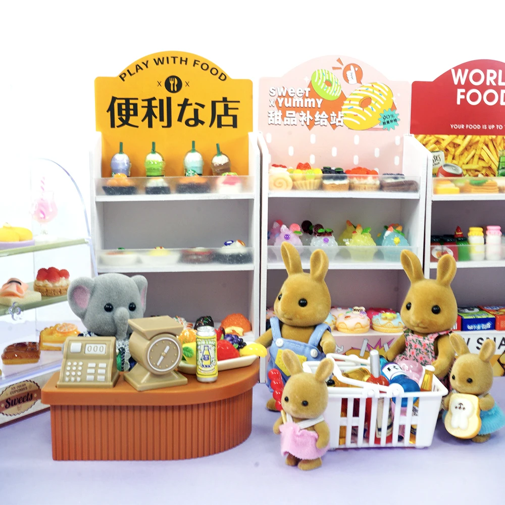 

1/12 Dollhouse Supermarket Store Forest Animals Shelf Pretend Play Doll Food Drinks Miniature Furniture Accessories Kitchen Toys