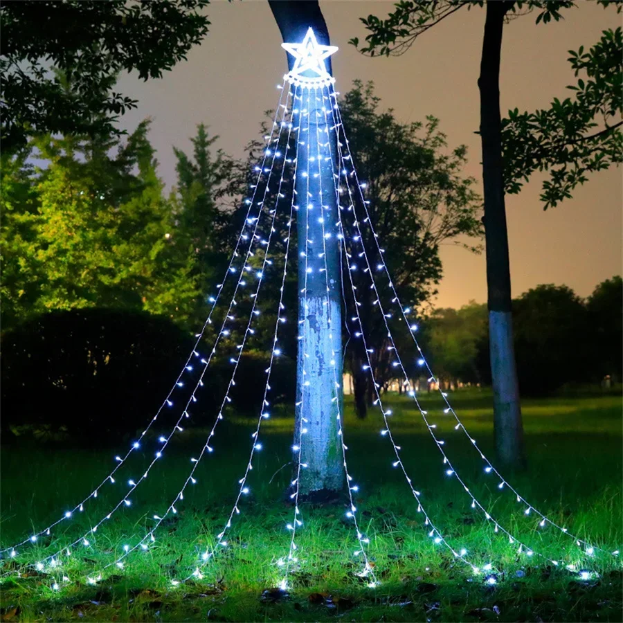 

9X3.5M Outdoor Christmas Decoration Star String Light 350 LED Waterfall Tree Light Christmas Star Icicle Lights for Garden Decor