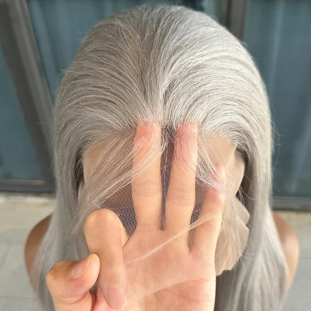 Silver Grey 13X6 Lace Front Human Hair Wigs Grey Colored HD Lace Frontal Wigs Human Hair Straight 13x4 Lace Front Wig 5