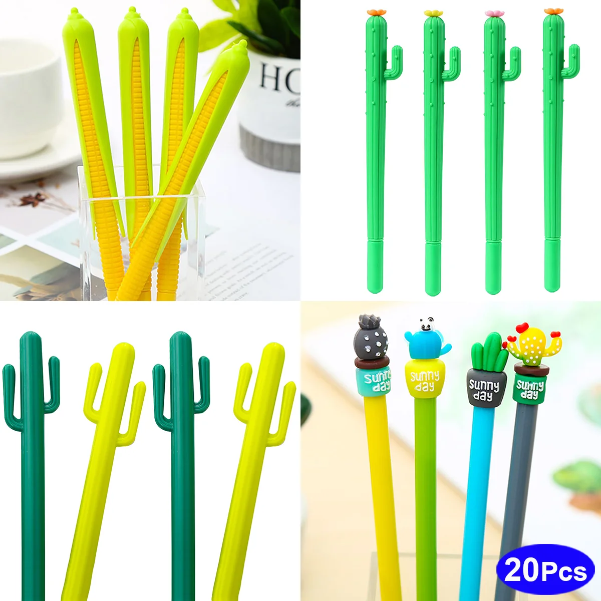20Pc/set Novelty Cute Kawaii Pens Corn Cactus Gel Ink Pen Writing Funny Cool Ballpoint Aesthetic Stationery School Office Supply