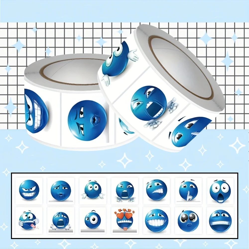 500 Stück/Set Kreative Kleine Blaue Bohnen-Aufkleber, Ausdrucksstarke Rollenaufkleber, Lustige und Witzige Abstrakte Aufkleber, Versiegelungsaufkleber – Detail 1