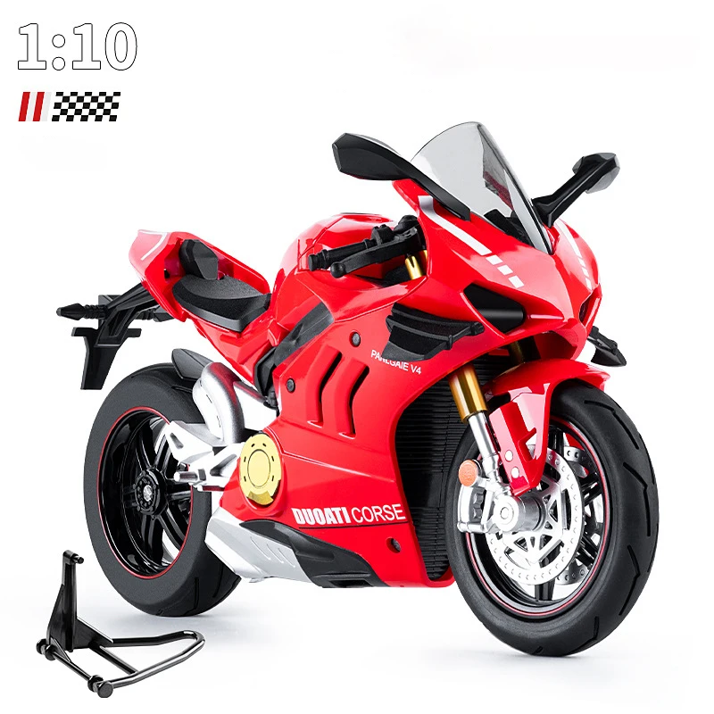 1:10 Ducati V4S S1000RR H2R Alloy Die Cast Motorcycle Model Vehicle Collection Sound and Light Off Road Autocycle Toys Car 3