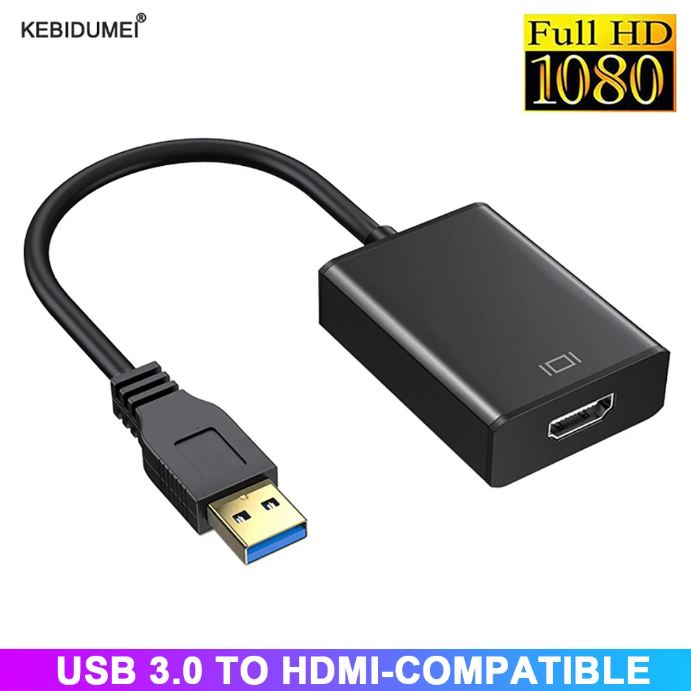 USB to HDMI Adapter HD 1080P USB 3.0 to HDMI-Compatible Converter External USB Adapter Video Adapter Cable for Desktop Laptop PC