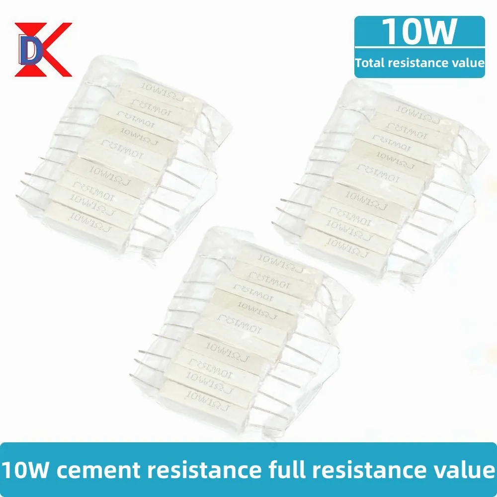 10Pcs 10W Ceramic Cement Resistor 5% 0.1R 0.22 0.33 0.5 Ohm 6.8K 0.25R 0.5R 3R 27R 12R 100R Non-inductive Resistors