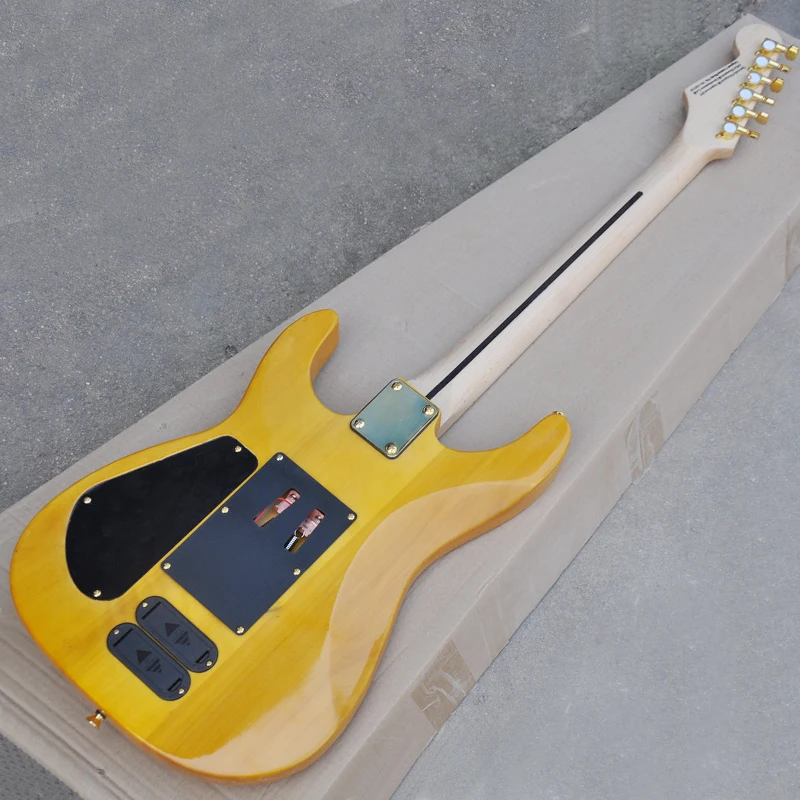 24 High Quality Double Shake Electric Guitars Cloud Pattern Yellow Active Pickup OTGT-2077