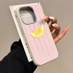 Lemon Pink Stripes Soft Leather Phone Case with Texture Design - Galaxy A37 (BA - P8804)