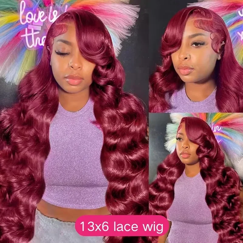 99J Burgundy Lace Frontal Wig 13x4 Body Wave Lace Front Wig HD Transparent Lace Frontal Wig Human Hair Pre Plucked 99j Red Color