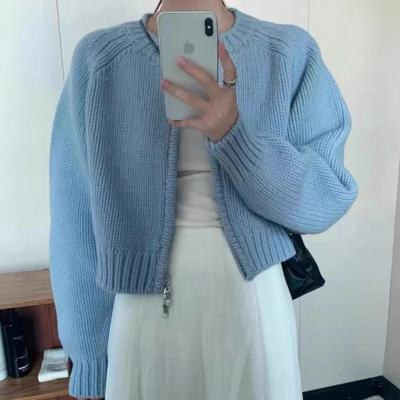 

Simple Stylish Women's Clothing Cardigan Sweater Outerwear Fall 2023 Women 90s Fashion Thickened Long Sleeve Short Knit Top Girl