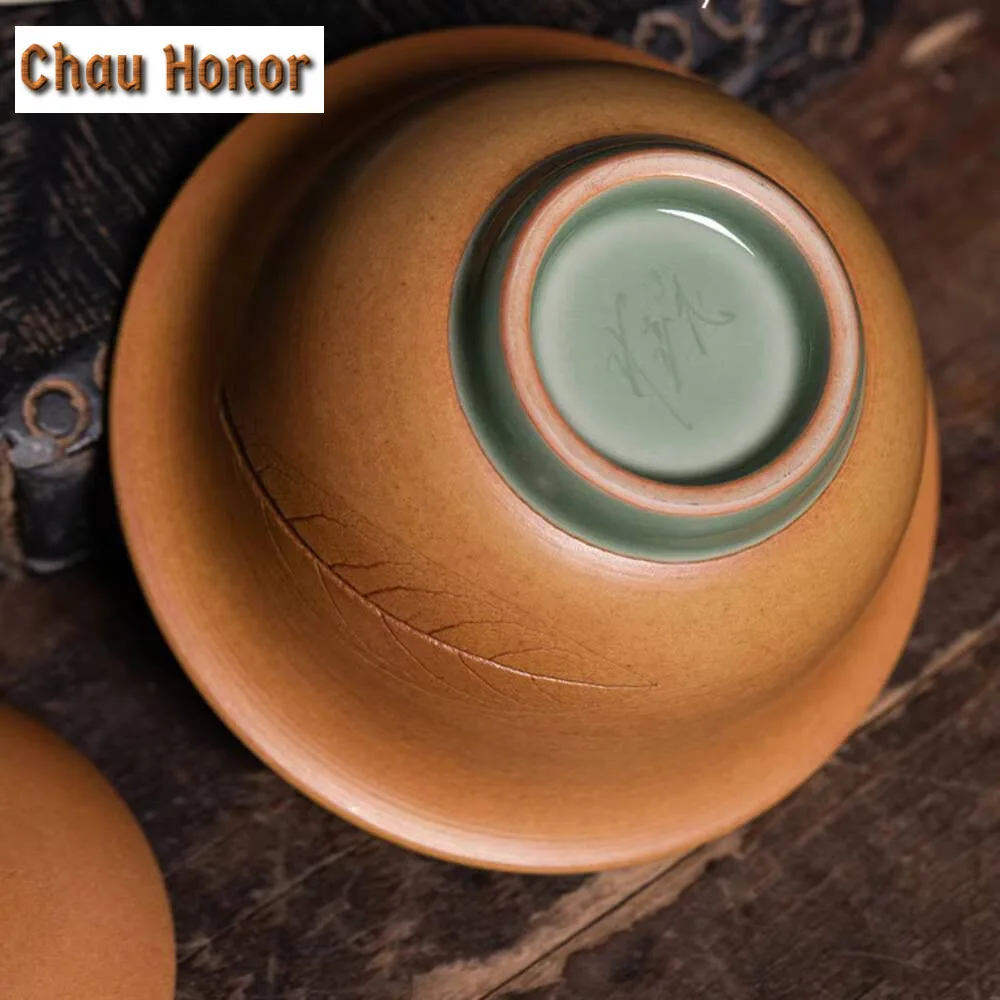 190ml Handmade Longquan Celadon Gaiwan Boutique Fallen Leaves Tea Tureen Tea Making Cover Bowl Tea Ceremony Collection Gift Box