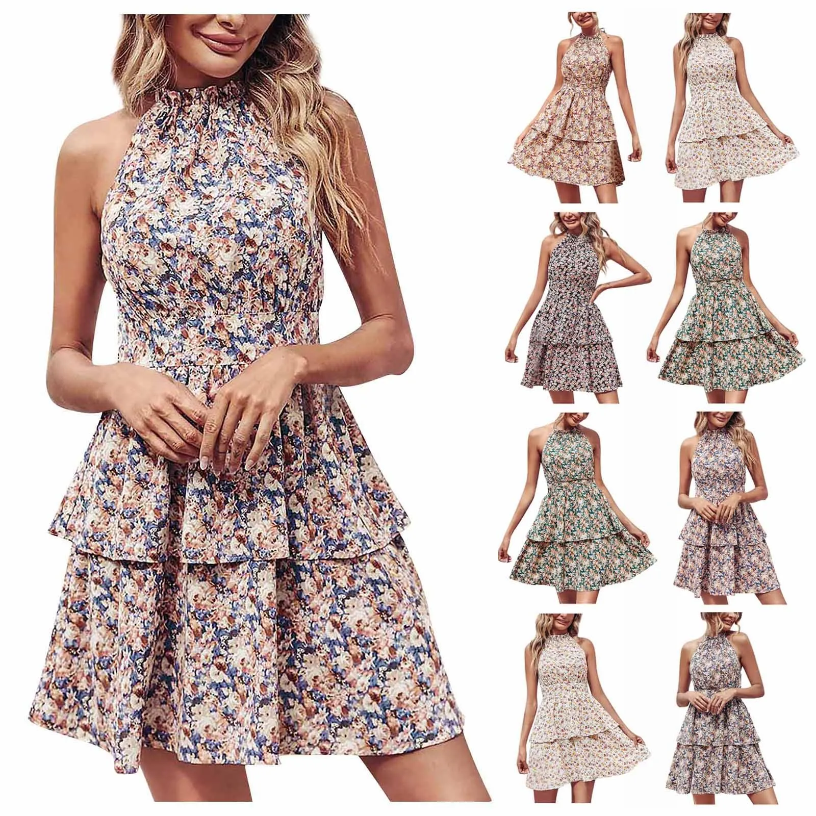 

Ladies Fashion Summer Halter Neck Backless Printed Sleeveless Dress Printed Casual Summer Dress Woman 2023 Trendy Vestidos