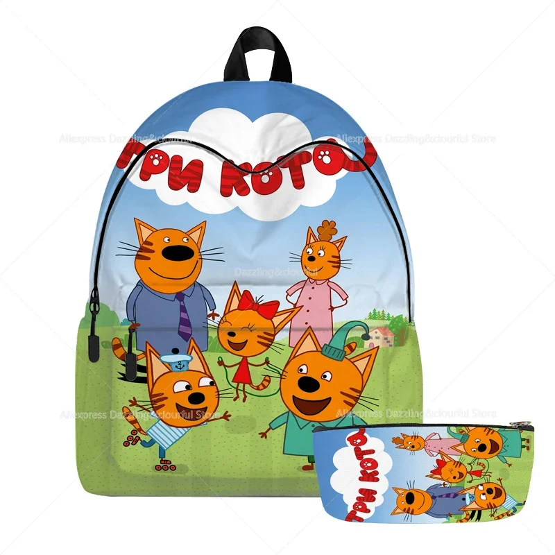 Three Kittens Backpack Cartoon Three Cats 2pcs Schoolbags Boys Girls Travel Softback Teenager Bookbag New Anime Knapsack 6