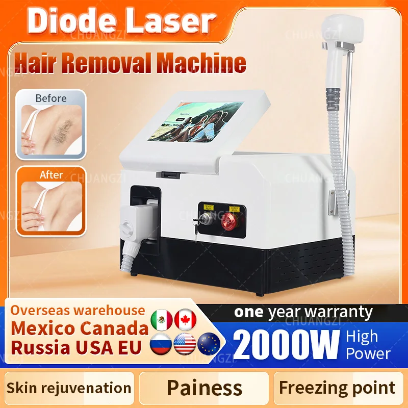 The Latest 808 Diode Las/er ha/ir Removal Machine 2000w Ultra-high Power Freezing Point Lase/r Head Home Salon Equipment